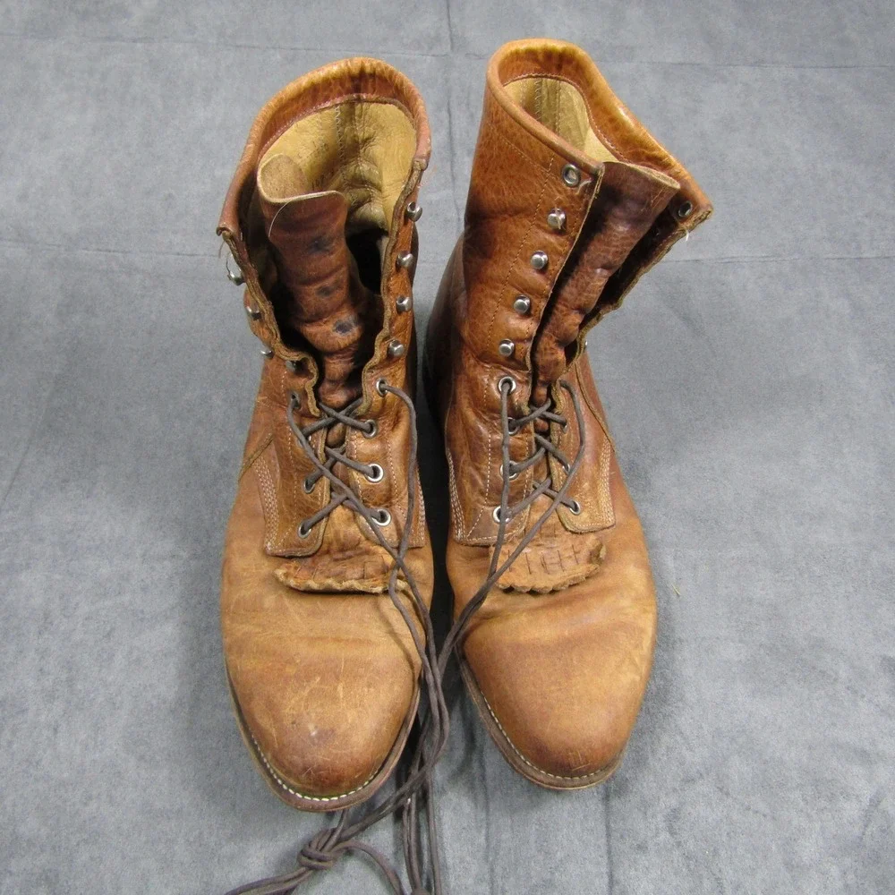 Justin Lace Up Boots Mens 10.5 D Brown Leather Kiltie Work Utility USA 420